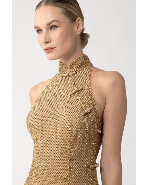 SAU LEE Natural Selena Crystal Mini Dress