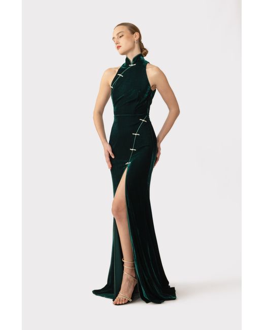 SAU LEE Black Ariana Velvet Gown