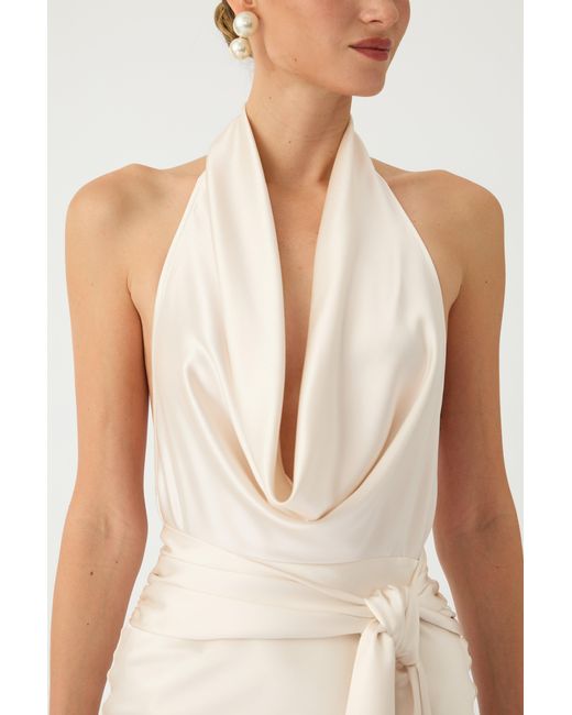 SAU LEE Natural Sabina Satin Gown