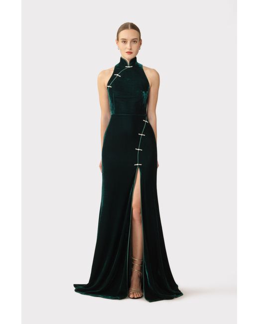 SAU LEE Black Ariana Velvet Gown