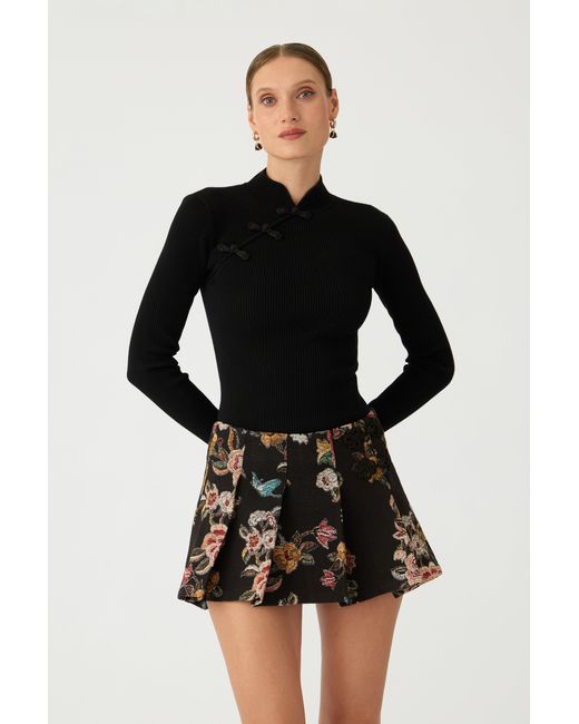 SAU LEE Black Miles Brocade Skirt
