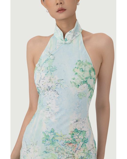 SAU LEE Blue Gillian Chiffon Dress