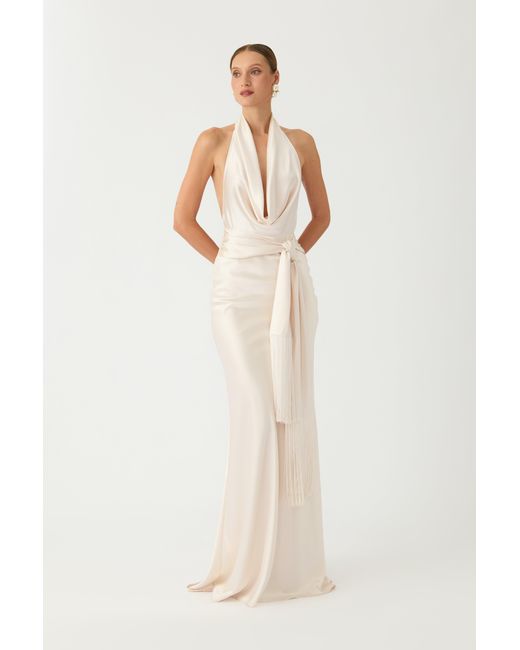 SAU LEE Natural Sabina Satin Gown