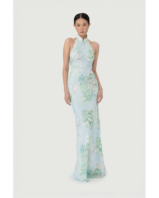 SAU LEE Blue Gillian Chiffon Dress