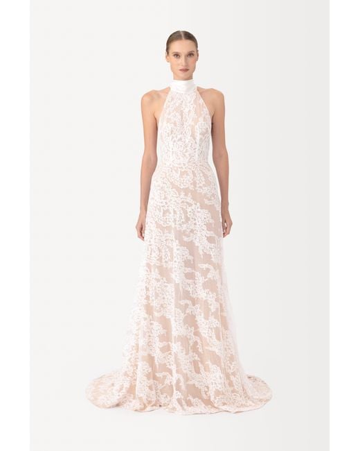 SAU LEE Brown Andrea Lace Gown