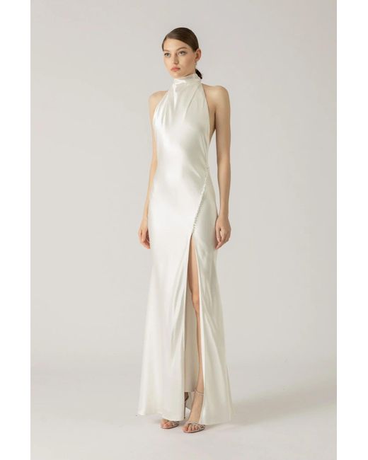 SAU LEE Natural Penelope Backless Satin Gown