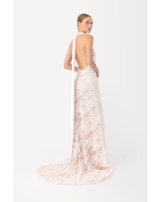 SAU LEE Brown Andrea Lace Gown