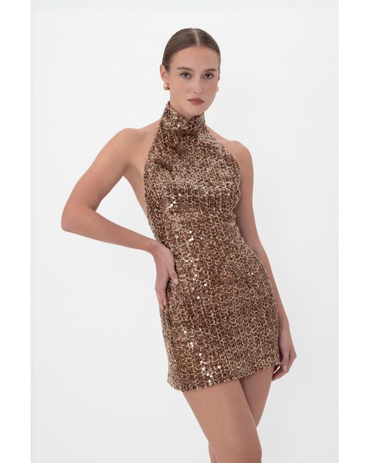 SAU LEE Natural Jacqui Sequin Mini Dress