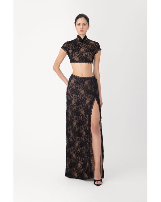 SAU LEE Black Mimi Lace Top
