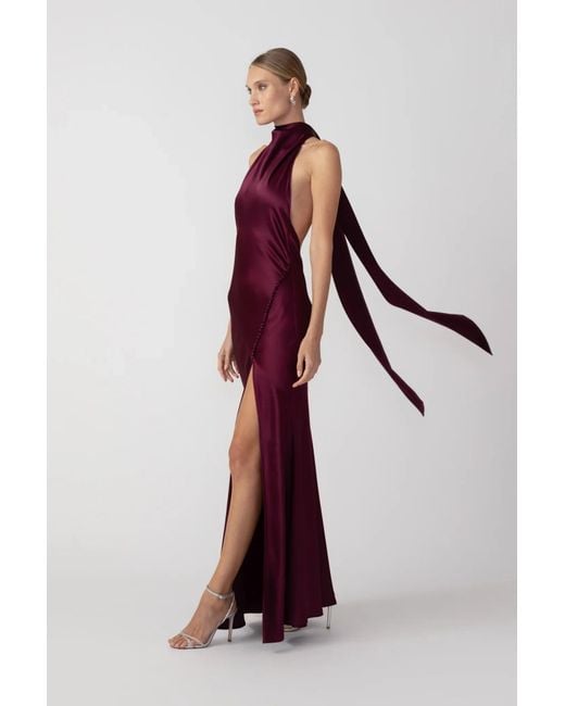 SAU LEE Red Penelope Backless Satin Gown