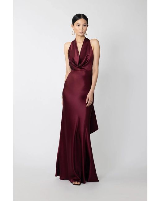 SAU LEE Red Pearl Satin Gown