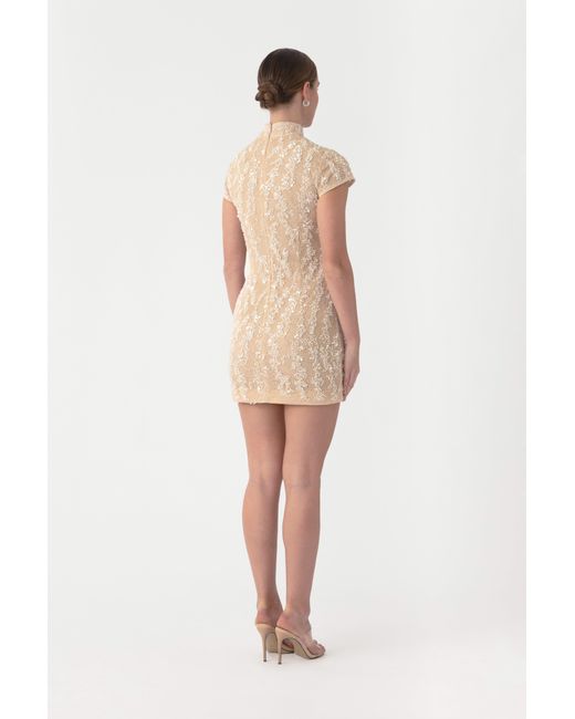 SAU LEE Natural Lori Beaded Mini Dress