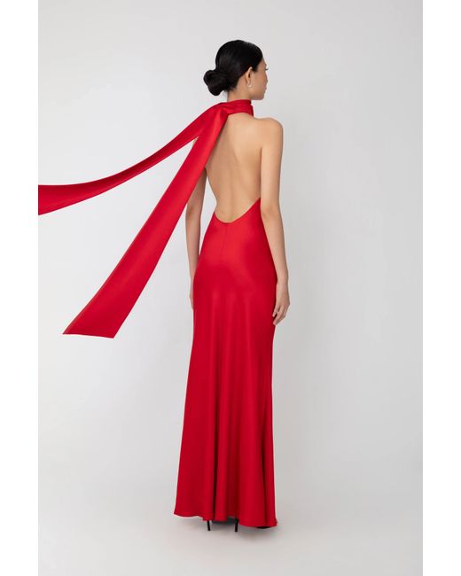 SAU LEE Red Penelope Backless Satin Gown