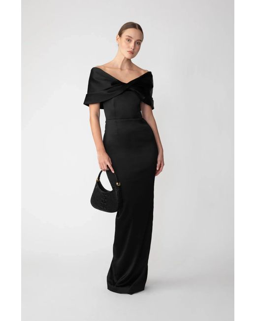 SAU LEE Black Paloma Satin Gown