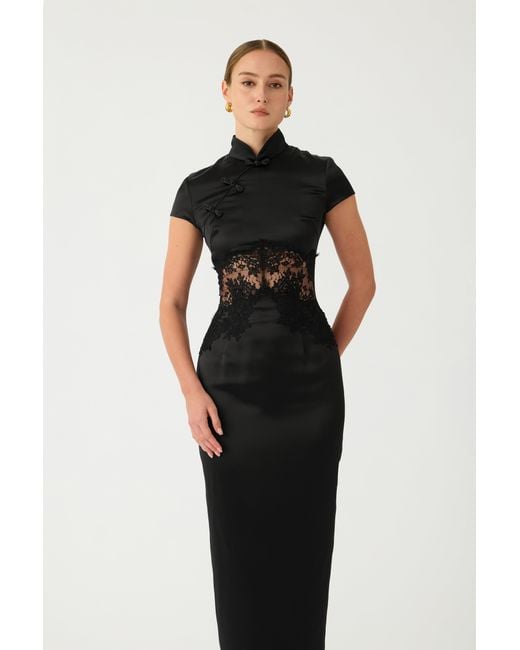 SAU LEE Black Charlize Satin Dress