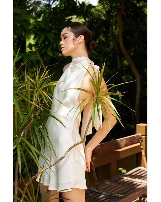 SAU LEE White Penny Backless Satin Mini Dress