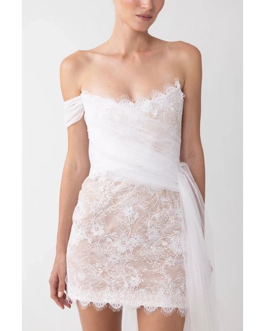 SAU LEE White Reign Lace Mini Dress