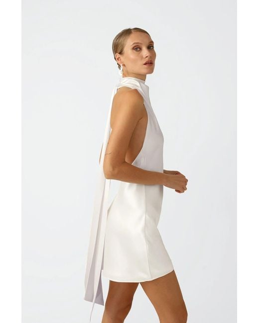 SAU LEE White Penny Backless Satin Mini Dress