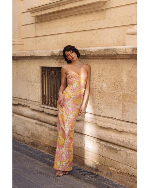 SAU LEE Natural Rosella Jacquard Gown