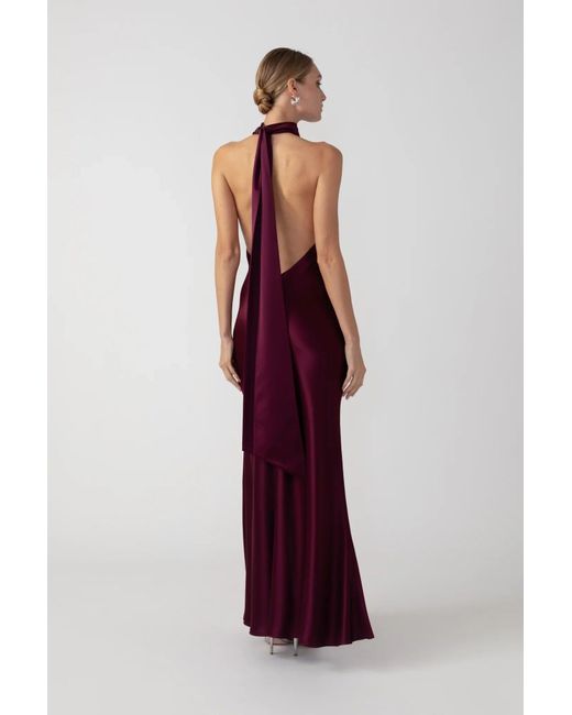 SAU LEE Red Penelope Backless Satin Gown