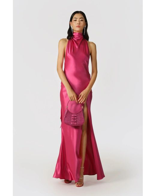 SAU LEE Red Penelope Backless Satin Gown