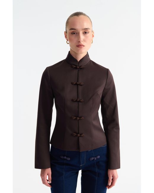 SAU LEE Blue Sloane Satin Tang Blazer