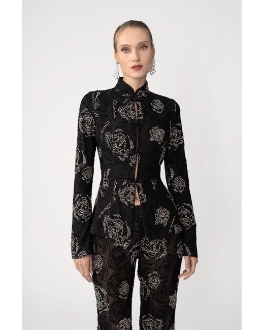 SAU LEE Black Azalea Embroidered Top
