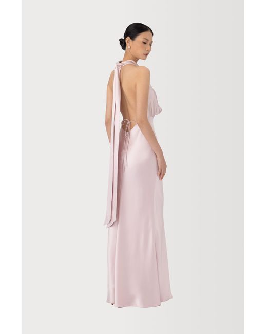 SAU LEE Pink Pearl Satin Gown
