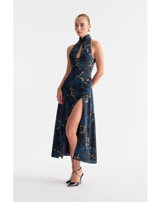 SAU LEE Blue Victoria Satin Dress