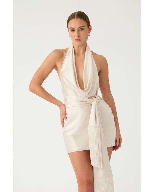 SAU LEE Natural Solene Satin Mini Dress