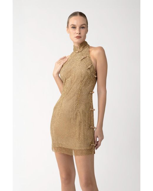 SAU LEE Natural Selena Crystal Mini Dress