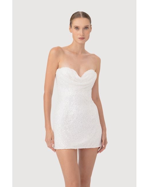 SAU LEE White Lara Beaded Mini Dress