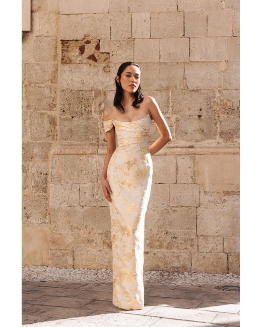 SAU LEE Natural Jackson Jacquard Gown