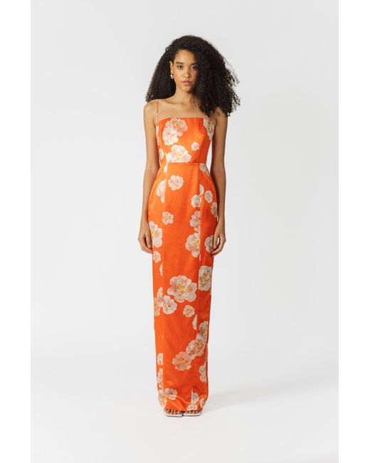 SAU LEE Orange Sofia Floral Dress