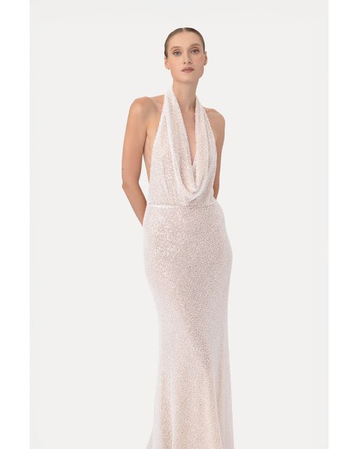 SAU LEE Brown Lindsay Beaded Gown