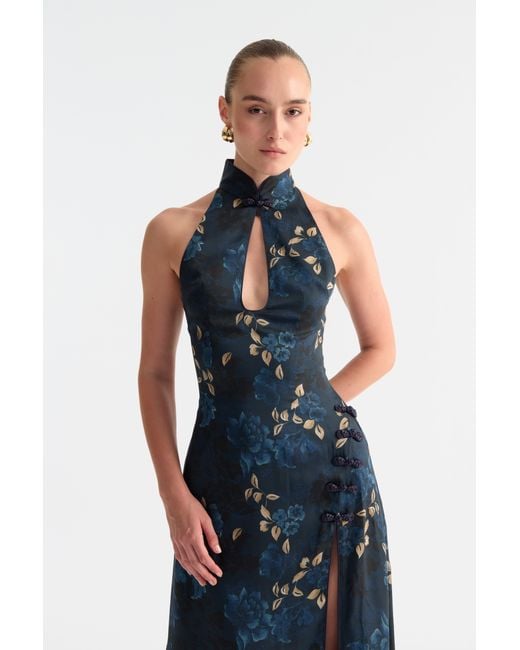 SAU LEE Blue Victoria Satin Dress