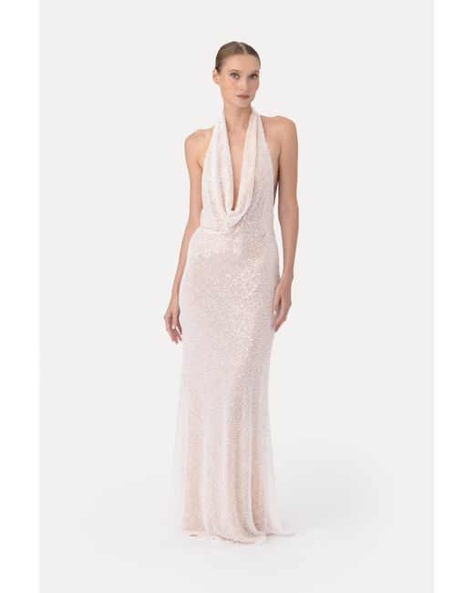 SAU LEE Brown Lindsay Beaded Gown
