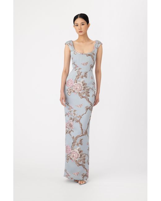 SAU LEE White Brooke Brocade Gown