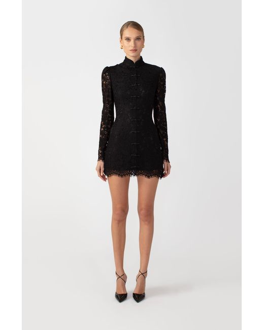SAU LEE Black Raine Lace Mini Dress