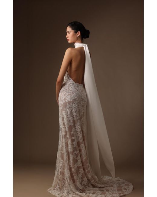 SAU LEE Brown Andrea Lace Gown