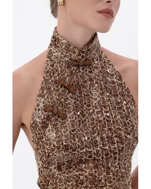 SAU LEE Natural Jacqui Sequin Mini Dress