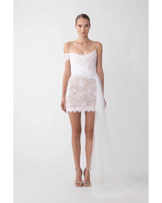 SAU LEE White Reign Lace Mini Dress