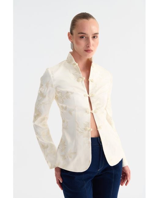 SAU LEE Natural Roan Satin Tang Blazer