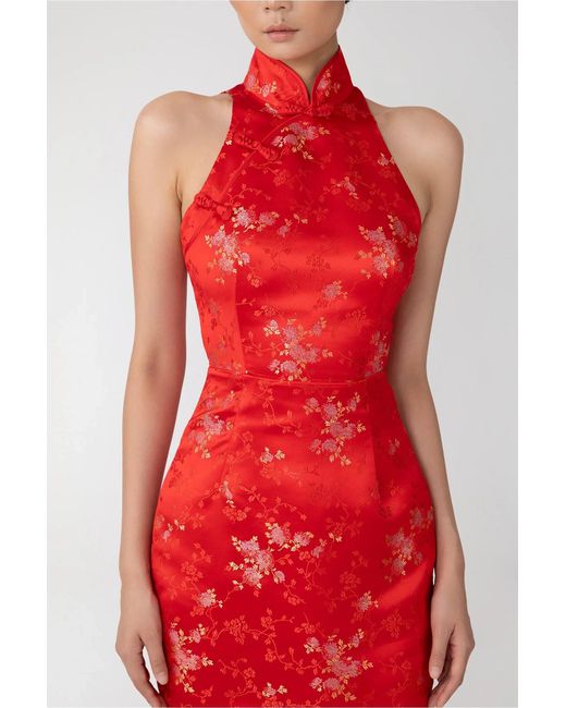SAU LEE Red Jill Chinese Jacquard Pencil Dress