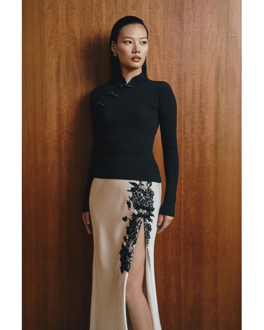 SAU LEE Black Elva Satin Skirt