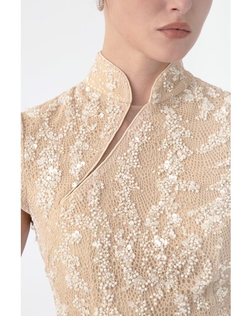SAU LEE Natural Lori Beaded Mini Dress