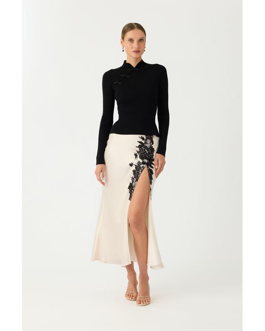 SAU LEE Black Elva Satin Skirt