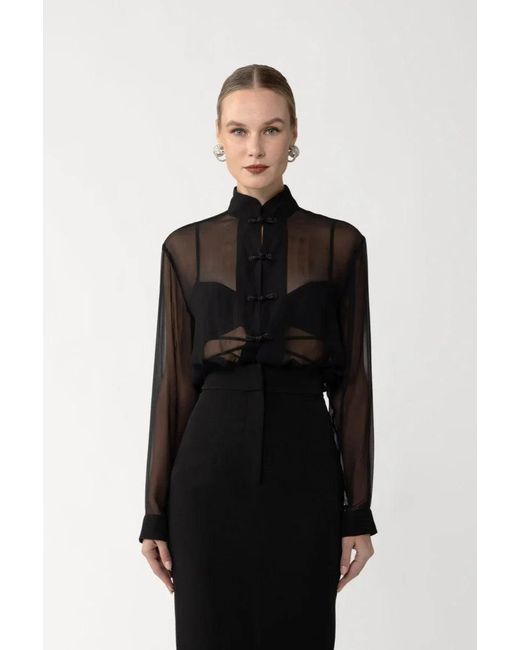 SAU LEE Black Fallon Silk Shirt