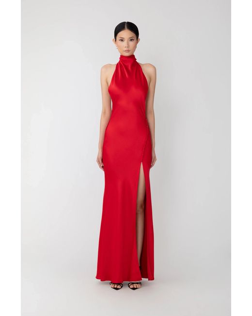SAU LEE Red Penelope Backless Satin Gown