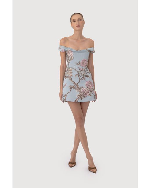 SAU LEE White Bruna Brocade Mini Dress
